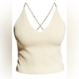 Cream with Gold Chain Ribbed Knit Women's Top